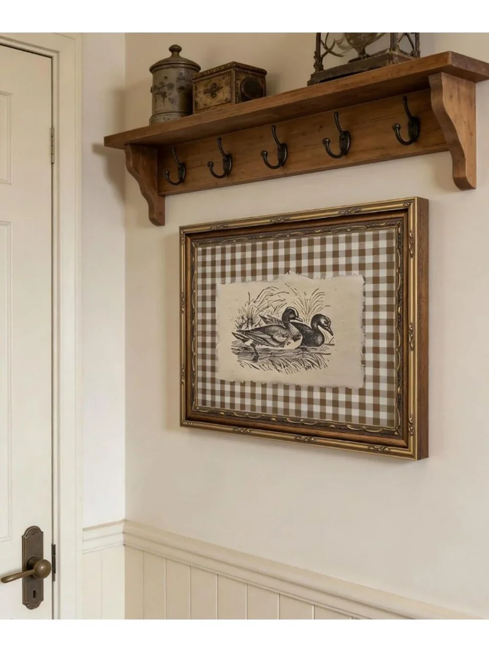 Rustic Vintage Duck Wall Art - Gold Framed Farmhouse Decor, 9x11in Cottage Print
